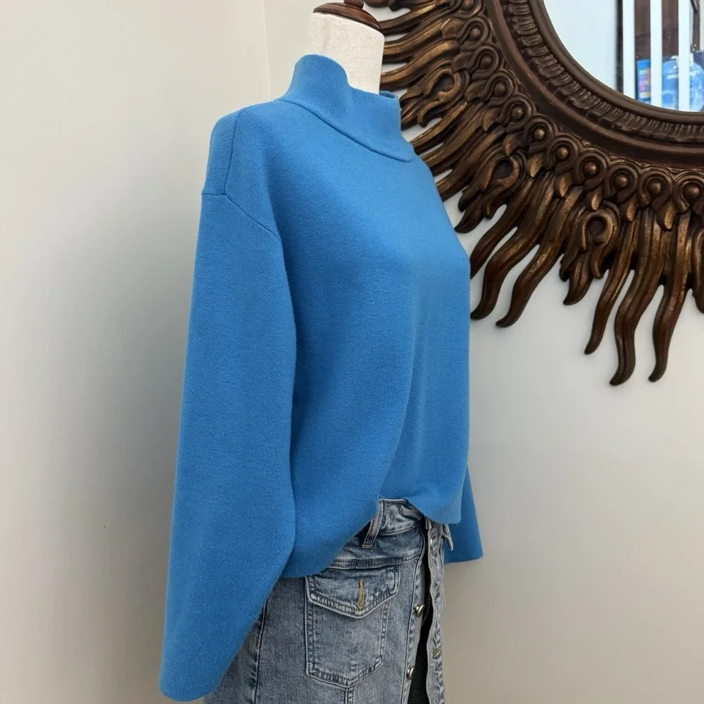 Maeve Anthropologie The Carys Mock-Neck Sweater Womens XS Turquoise Cropped F/W - Picture 3 of 8